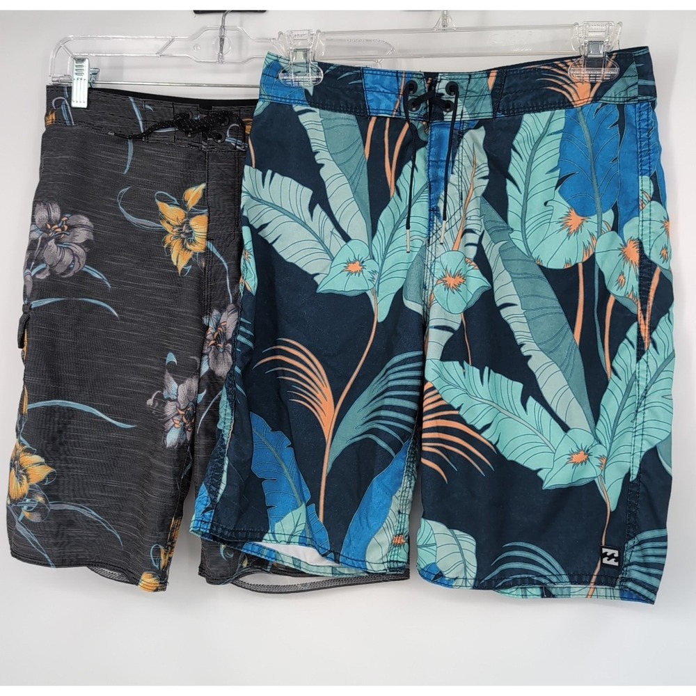 Billabong Boys Floral Board Shorts Bundle 2 Pack Blue Grey Size 26